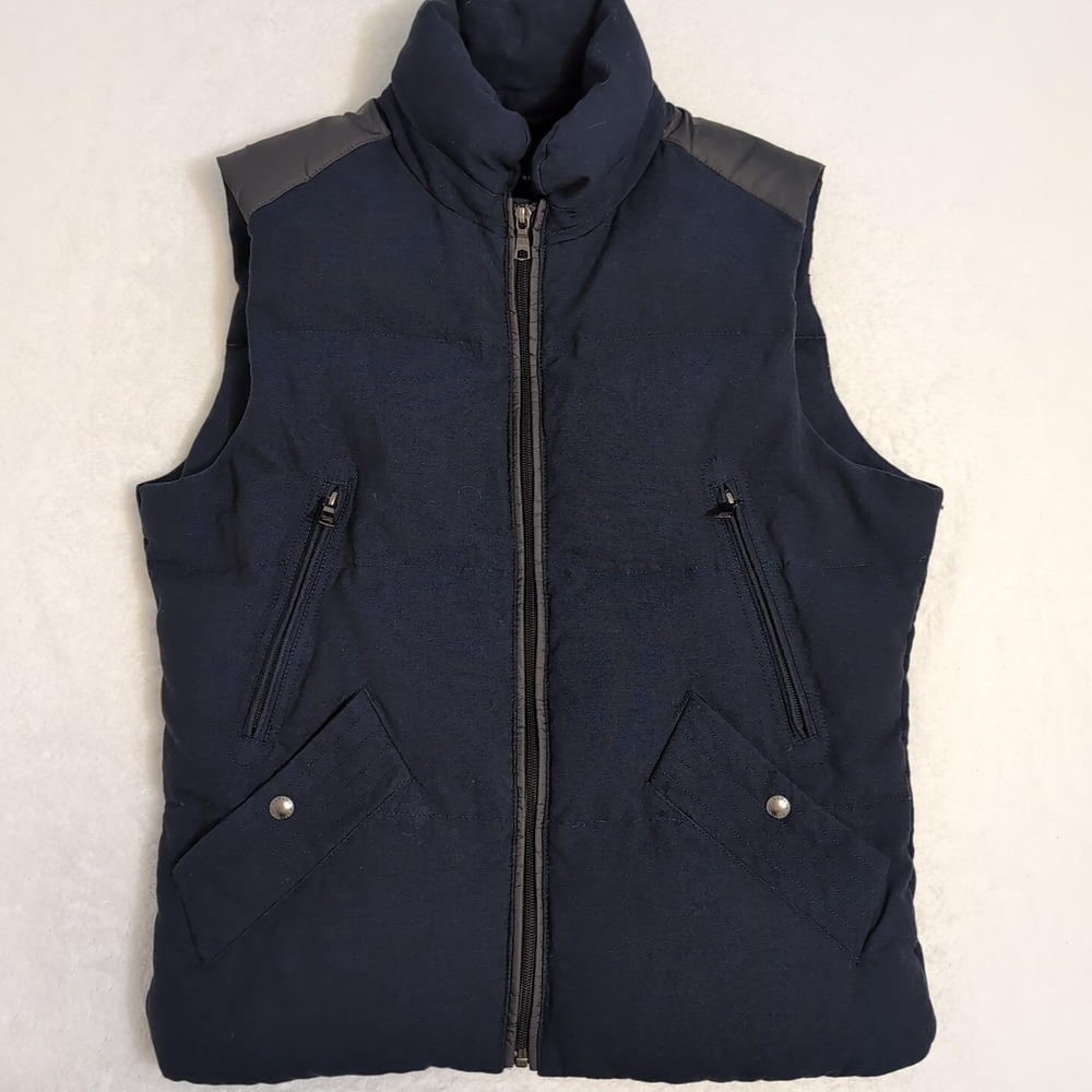 NEW Banana Republic Men's Sm Wool Nylon Down Puffer Vest Cargo Pockets Blue Grey